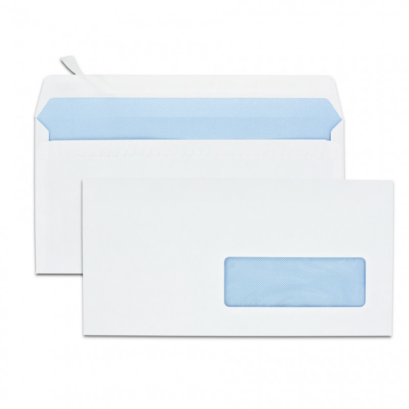 Enveloppes blanches autocollantes à fenêtre 110x228mm - lot de 500